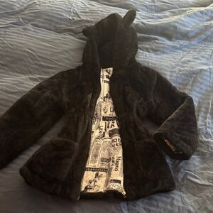 Kids Black Furry Jacket with Ears